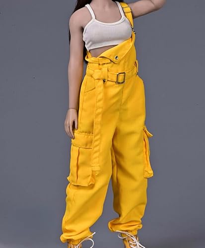 Sodier Modischer Damen-Overall im Maßstab 1:6, Modell für 30,5 cm (12 Zoll) (nur Kleidung wird verkauft, außer Körper und andere Artikel) (gelber Overall + weiße Weste) von ximitoy