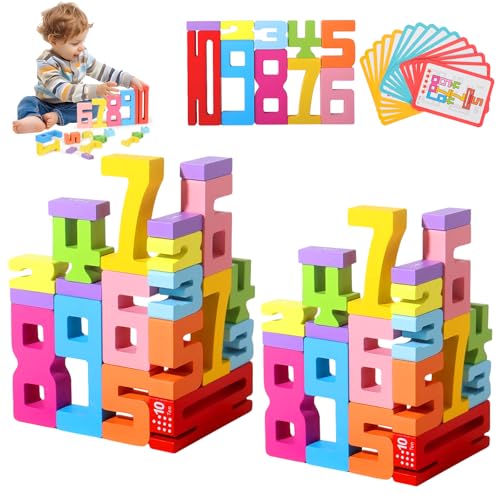 xinrongda Zahlenbausteine, Holz Zahlen, Montessori Zahlen Spielzeug für Kinder ab 5 6 7Jahre Jungen und Mädchen, Bunt Stapelzahlen, Training vorschulischer Mathekenntnisse, Bauen, Lernen, Spielen von xinrongda