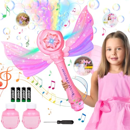 Seifenblasenmaschine für Kinder, Prinzessin Bubbles Zauberstäbe, Bubble Machine mit Musik & Licht, Automatische Bubble Machine Geschenk Mädchen 4 5 6 7 8 9 10+ Jahre Rosa von xinrongda