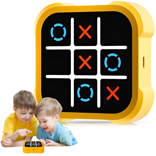 Tic Tac Toe Spiel, Tragbare 3-In-1-Puzzlespielkonsole, Tragbare Reisespiele für Bildung und Gedächtniswachstum, Bildungsspielzeug für 3+ Jährige Jungs Mädchen Erwachsene,Gelb von xinrongda