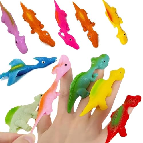 xinrongda 20 Stück Schleuder Dinosaurier Spielzeug, Lustige Fliegende Dinosaurier Schleuder Spielzeug, Dinosaur Finger Toys, Party Spielzeug für Kinder, Zufällige Farbe von xinrongda