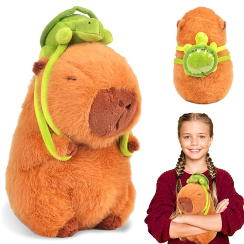 xinrongda Capybara Plüsch, Niedliche Capybara Kuscheltier, Realistisches Weiches Capybara Spielzeug, 23 cm Capybara Tragende Schildkröte, Capybara Plüschtier Kissen Geschenk für Jungen Mädchen von xinrongda