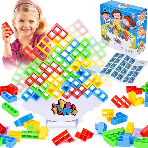 xinrongda Tetris Spiel 64 PCS Tetra Tower Balance Game, Schaukelstapel Balance Spiel Stapelspiel, Dekompression Balance Bausteine Tetris DIY Zusammenbau Spiele für Jungen Mädchen ab Jahre 3+ von xinrongda