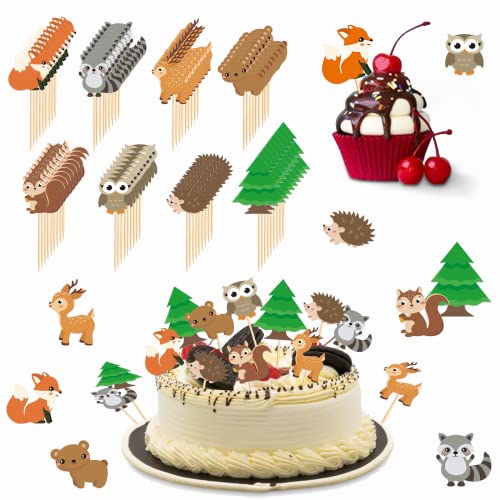 Tier Cake Topper, 72 Pcs Cake Topper Animal für Torten Kinder, Tiere Cupcake Deko 8 Stile Sika rotwild, Tragen, Eule, Kiefer, Fuchs, Eichhörnchen, Lesser Panda,Igel von xlwen