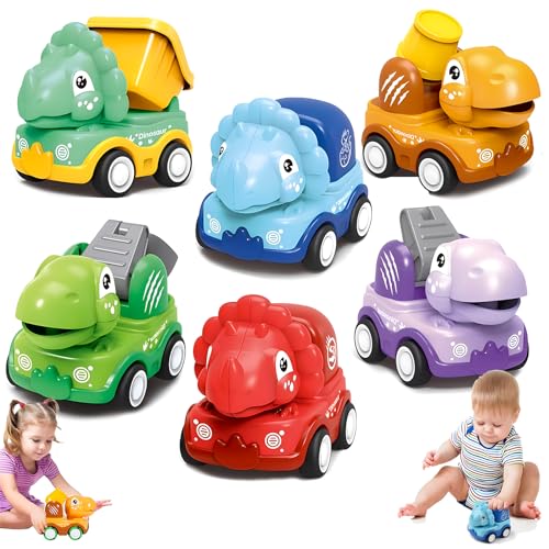 xlwen 6 Stücke Dinosaurier Auto Spielzeug, Press & Go Spielzeugauto, Spielzeugauto Geeignet als Lernspielzeug für Babys im Alter von 1, 2, 3 und 4 Jahren. von xlwen