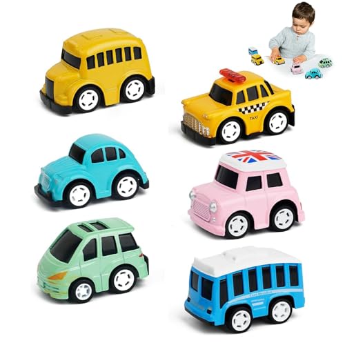 xlwen Metall Zurückziehen Spielzeugautos 6 Stück Metall Zurückziehen Mini Spielzeugautos,Pull Back Kleine Autos,Auto Spielzeug Set für 3-12 Jahre Jungen Mädchen,Buntes Kleine Geschenk für Kinder von xlwen