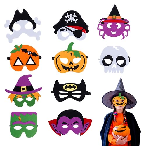 xlwen Spielzeug Party Masken 10 Pcs Halloween Filz Masken, Halloween Masken Kinder Perfekt für Kinderkleidungspartys, Geburtstagspartys, Weihnachten, Halloween, Rollenspiele, Mottopartys usw. von xlwen