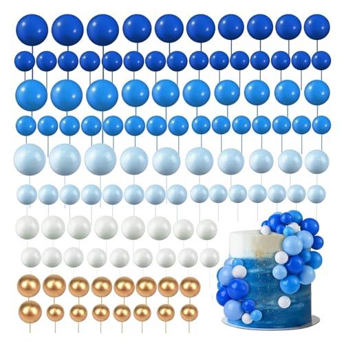 xolear 108 Stück Tortendeko Kugeln, Kuchendekoration Ballons, Tortendeko Kugeln Mini, DIY Kuchendekoration luftballon für Geburtstag, Hochzeit, Valentinstag, Babyparty (Blau/Weiß/Gold) von xolear
