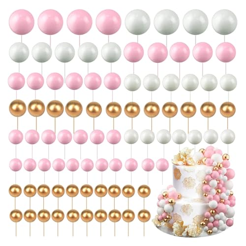 xolear 108 Stück Tortendeko Kugeln, Kuchendekoration Ballons, Tortendeko Kugeln Mini, DIY Kuchendekoration luftballon für Geburtstag, Hochzeit, Valentinstag, Babyparty (Rosa/Weiß/Gold) von xolear