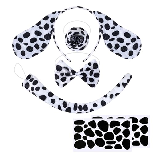 xolear 6 Stück Dalmatiner Kostüm Set, Tierkostüm Set für Kinder mit Welpen Hund Stirnband Ohren Fliege Schwanz Gefälscht Nase Dalmatiner Aufkleber, für Fasching Karneval Cosplay Party Animals xolear 6 Stück Dalmatiner Kostüm Set, Tierkostüm Set für Kinder mit Welpen Hund Stirnband Ohren Fliege Schwanz Gefälscht Nase Dalmatiner Aufkleber, für Fasching Karneval Cosplay Party Animals von xolear