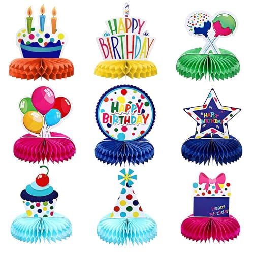 xolear 9 Stück Bunte Happy Birthday Tischdeko, Honeycomb Party Dekorationen Premium Wiederverwendbare Geburtstagsdeko, für Kinder Erwachsene Mädchen Damen Regenbogen Party Dekoration xolear 9 Stück Bunte Happy Birthday Tischdeko, Honeycomb Party Dekorationen Premium Wiederverwendbare Geburtstagsdeko, für Kinder Erwachsene Mädchen Damen Regenbogen Party Dekoration von xolear