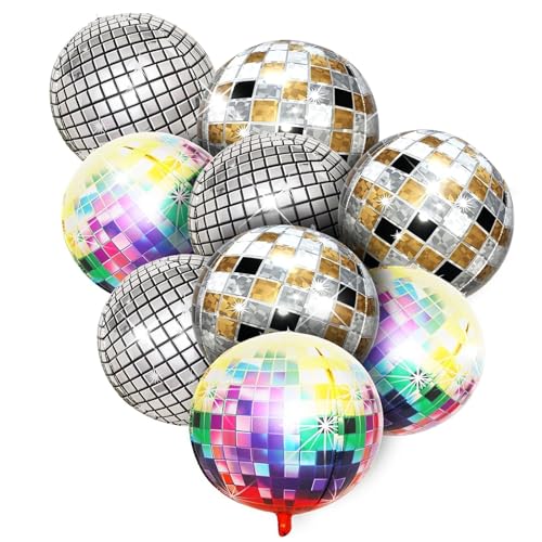 xolear 9 Stück Discokugel Luftballon, Bunt Folienballon Discokugel, 4D Disco Party Deko Ballon für 70er 80er 90er Jahre Retro Party Deko Hochzeit Geburtstag Mottoparty Dekorationen von xolear