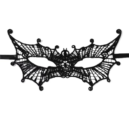 xotoa Schwarze, bestickte Halbgesichtsmaske mit Spitze, Halloween-Maskenmaske(“littlespider”black,5pcs) von xotoa