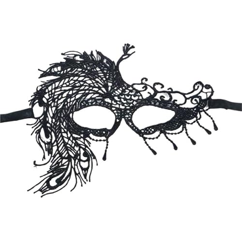 xotoa Schwarze, bestickte Halbgesichtsmaske mit Spitze, Halloween-Maskenmaske(“peacock”black,5pcs) von xotoa
