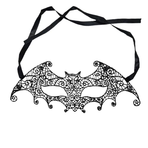 xotoa Schwarze, bestickte Halbgesichtsmaske mit Spitze, Halloween-Maskenmaske(Bigbatblack,Random 10 pieces) von xotoa