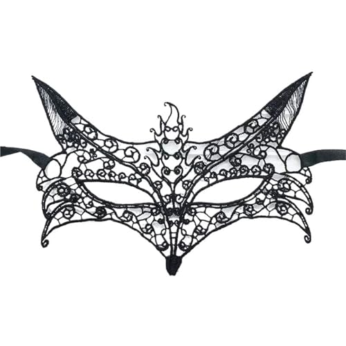 xotoa Schwarze, bestickte Halbgesichtsmaske mit Spitze, Halloween-Maskenmaske(Bigfoxblack,Random 10 pieces) von xotoa
