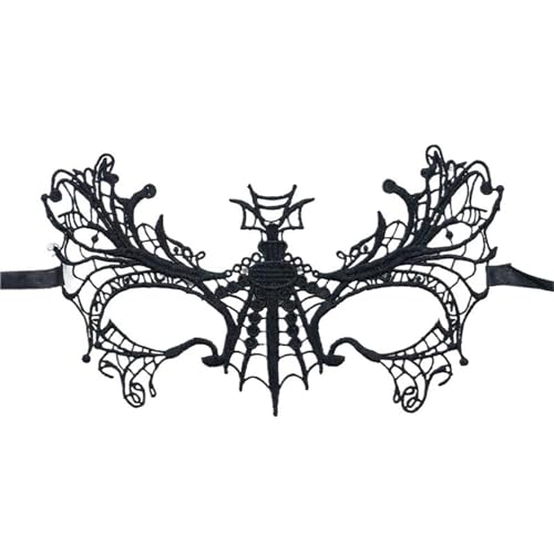 xotoa Schwarze, bestickte Halbgesichtsmaske mit Spitze, Halloween-Maskenmaske(Bigspiderblack,Random 10 pieces) von xotoa