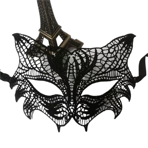 xotoa Schwarze, bestickte Halbgesichtsmaske mit Spitze, Halloween-Maskenmaske(Littlefoxblack,Random 10 pieces) von xotoa