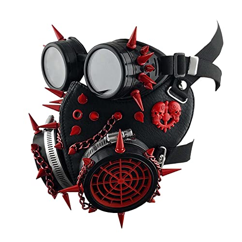 Halloween Red Spike Skulls Maskerade Steampunk Gothic Chain Gas Mask with Rivet Goggles Cosplay Unisex, Maske mit Brille, Einheitsgr��e Halloween Red Spike Skulls Maskerade Steampunk Gothic Chain Gas Mask with Rivet Goggles Cosplay Unisex, Maske mit Brille, Einheitsgr��e von xtom2013