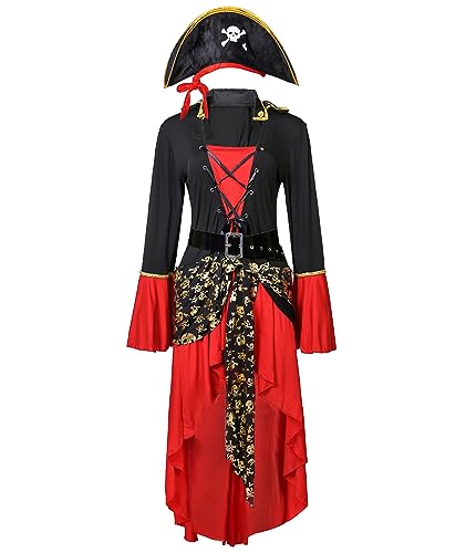 xxxiticat Halloween-Kostüm für Damen, Gothic, Karibik, Pirat, Cosplay, Kleid, Hut, Partykleidung, Bühnenanimationskostüm, RE, Größe XXL xxxiticat Halloween-Kostüm für Damen, Gothic, Karibik, Pirat, Cosplay, Kleid, Hut, Partykleidung, Bühnenanimationskostüm, RE, Größe XXL von xxxiticat