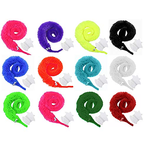 Wurm an einer Schnur, 12 Stück Wackelwürmer, magisch, verdreht, flauschig, für Tricks, Karneval, Party, Gastgeschenke (12 bunte Farben) von yVicv