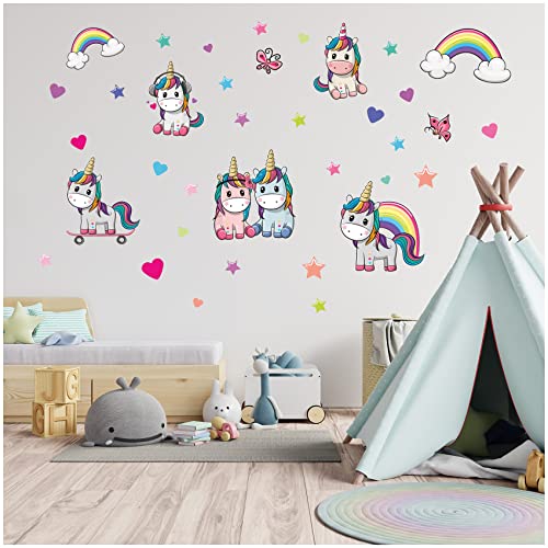 Wandsticker personalisiert Sticker Aquarell Tiere mit Name Wandtattoo für Kinderzimmer Babyzimmer Spielzimmer Mädchen Junge Y037 (Nr. 22 Einhörner, Ohne Wunschname) von yabaduu
