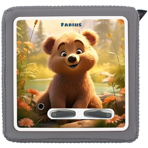 yabaduu Schutzfolie Süße Tiere kompatibel mit Toniebox Lauscher Station Aufkleber personalisierbar Zubehör für Kinder Spielzeug passgenau selbstklebend Y031 (Nr. 54 Bär, Mit Wunschname) von yabaduu