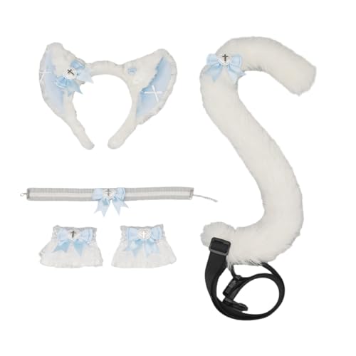 yabaikekeji Catgirl Kostüm-Zubehör, Katzenohren-Haarband, Spitzen-Choker-Halskette, Handgelenkmanschetten, Schwanz für Frauen und Mädchen, Rollenspiele yabaikekeji Catgirl Kostüm-Zubehör, Katzenohren-Haarband, Spitzen-Choker-Halskette, Handgelenkmanschetten, Schwanz für Frauen und Mädchen, Rollenspiele von yabaikekeji