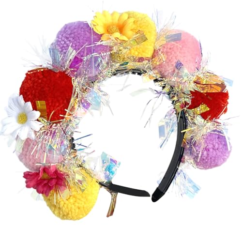yabaikekeji Lametta-Pompons, Stirnband für Tanz, Bühne, Spielkostüm, Karneval, auffälliges Nietenkostüm von yabaikekeji