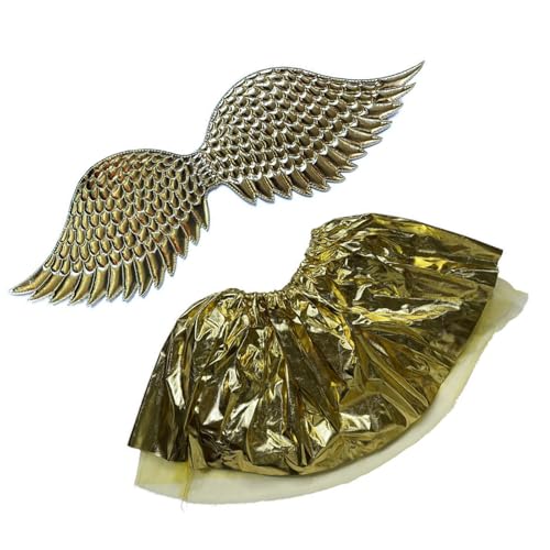 yabaikekeji Metallisches Flügel- und Rock-Set, bequem zu tragen für Kinder, Mädchen, Weihnachten, Geburtstag, Cosplay, Halloween, Cosplay-Zubehör yabaikekeji Metallisches Flügel- und Rock-Set, bequem zu tragen für Kinder, Mädchen, Weihnachten, Geburtstag, Cosplay, Halloween, Cosplay-Zubehör von yabaikekeji