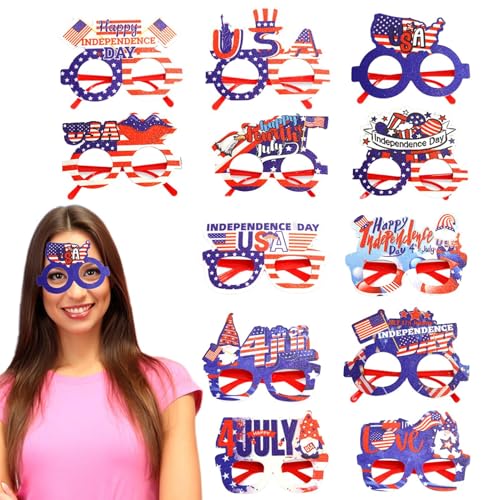 yakermur 4. Juli Accessoires, 4. Juli Foto -Requisiten - Brille Independence Day Supplies - 12 patriotische Dekorationen für den 4. Juli Memorial Veterans Day, Photo Booth Props Gefälligkeiten von yakermur