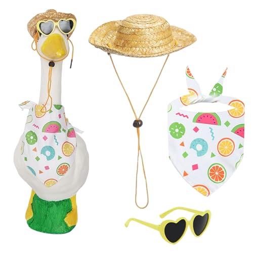 yakermur Verandagänse Kostüme - Kostüm Für Dekogänse Mit Strandaccessoires - Strandurlaub Thema Sonnenbrille Strohhut Für Pool Fensterdekoration Hochzeit Am Meer von yakermur
