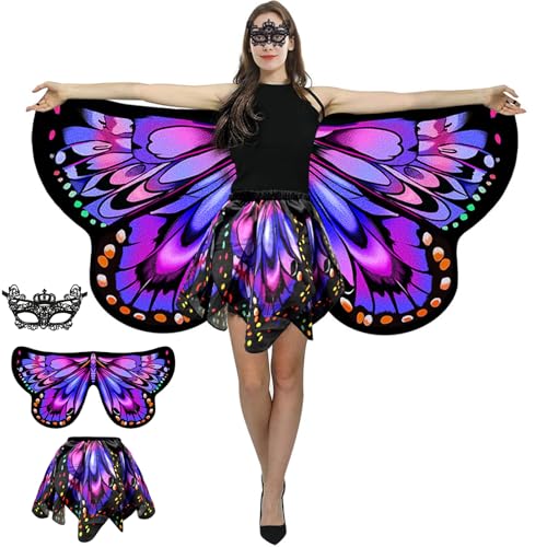 yamisan Doppelseitige Schmetterlingskostüme für Damen – Schmetterlingsflügel Umhang mit Rock verkleiden sich für Erwachsene Halloween-Kostüme von yamisan