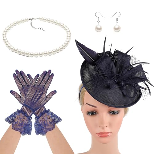 20er-Jahre-Hut mit gefiederter Halskette und Ohrringen für Frauen, Pferderennveranstaltungen und Cocktail-Party-Requisiten, Kopfbedeckung 20er-Jahre-Hut mit gefiederter Halskette und Ohrringen für Frauen, Pferderennveranstaltungen und Cocktail-Party-Requisiten, Kopfbedeckung von yanwuwa