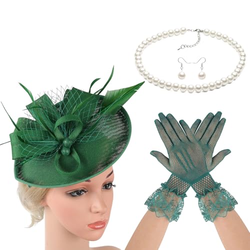 20er-Jahre-Hut mit gefiederter Halskette und Ohrringen für Frauen, Pferderennveranstaltungen und Cocktail-Party-Requisiten, Kopfbedeckung von yanwuwa