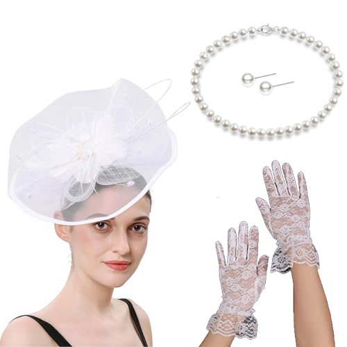 Französischer Fascinator-Hut mit Halskette und Ohrsteckern, Kostüm-Set für Pferderennen und Halloween-Partys Französischer Fascinator-Hut mit Halskette und Ohrsteckern, Kostüm-Set für Pferderennen und Halloween-Partys von yanwuwa