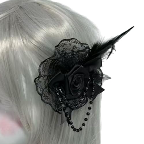 yanwuwa Eleganter Flapper-Fascinator mit Perlenspitze und Rosette für besondere Anlässe, Hochzeit, Verlobung, Kopfbedeckung, Haarstyling von yanwuwa