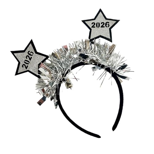 yanwuwa Festival Star Stirnband mit Happy New Year 2026 Design Glitzer Lametta Haarschmuck für Weihnachten Partys Feiern yanwuwa Festival Star Stirnband mit Happy New Year 2026 Design Glitzer Lametta Haarschmuck für Weihnachten Partys Feiern von yanwuwa