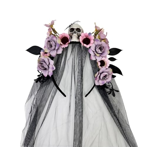 yanwuwa Halloween-Hexen-Haarband mit Totenkopf-Blumen-Designs, Tüllschleier für Kostümzubehör, Festival-Requisiten yanwuwa Halloween-Hexen-Haarband mit Totenkopf-Blumen-Designs, Tüllschleier für Kostümzubehör, Festival-Requisiten von yanwuwa