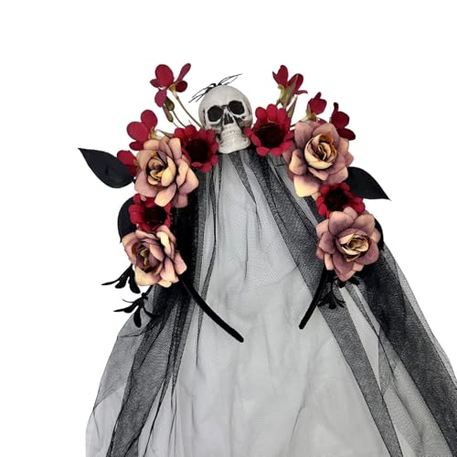 yanwuwa Halloween-Hexen-Haarband mit Totenkopf-Blumen-Designs, Tüllschleier für Kostümzubehör, Festival-Requisiten yanwuwa Halloween-Hexen-Haarband mit Totenkopf-Blumen-Designs, Tüllschleier für Kostümzubehör, Festival-Requisiten von yanwuwa