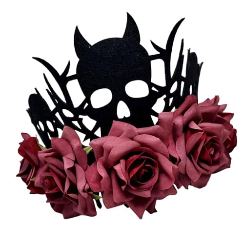yanwuwa Halloween-Kopfschmuck, Hexe, Teufelskronen mit Rose, weicher Stoff, Kostümzubehör für Erwachsene und Kinder von yanwuwa