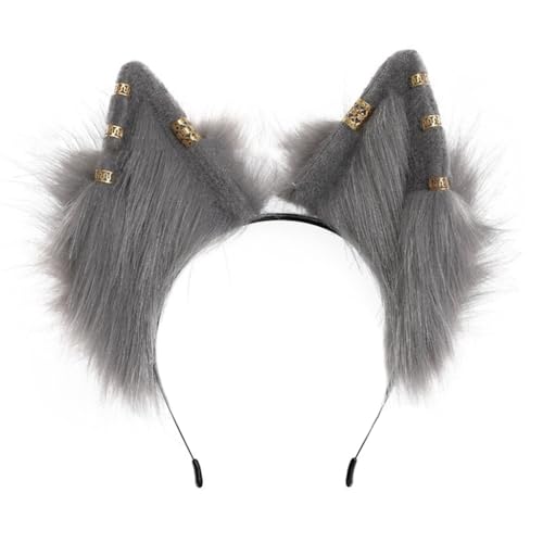 yanwuwa Halloween-Wolfsohr-Haarband mit Metallohren, Rollenspiel, Wolfsohr, Haarreif, realistisches Katzenohr-Haarband für Mädchen, Make-up von yanwuwa