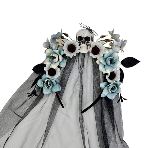 yanwuwa Hexen-Kopfschmuck, Totenkopf-Blumen-Haarreif für Halloween, Kostüm, Event, Tag der Toten, Feier, Schleier, Haarband für Cosplay, Halloween, Haarband yanwuwa Hexen-Kopfschmuck, Totenkopf-Blumen-Haarreif für Halloween, Kostüm, Event, Tag der Toten, Feier, Schleier, Haarband für Cosplay, Halloween, Haarband von yanwuwa