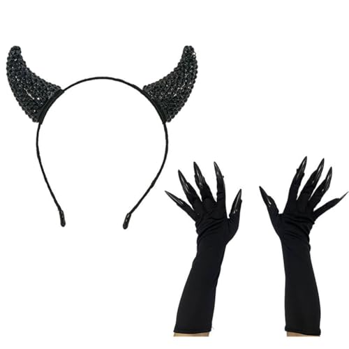 yanwuwa Strass Teufelshorn Stirnbänder Halloween Kopfbedeckung Verstellbarer Haarreifen für Halloween Kostüm Zubehör von yanwuwa