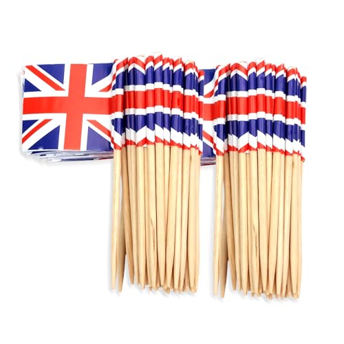 Zahnstocher Flaggen Union Jack Cocktail Stick Flaggen,100 Stück UK Deko Fahne Mini Cupcake Topper Kleine Zahnstocher Großbritannien Fähnchen für Torten Damen Fußball EM Eurovision WM Pub Party Dekor von yayafunfun