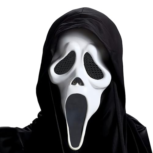 Ghostface Scream Masken mit Shroud, Gruselige Halloween-Maske für Männer und Frauen, atmungsaktiv, langlebig, Naturlatex, gruselig, Horror-Maske für Halloween, Streiche, Maskerade, Cosplay von yayafunfun