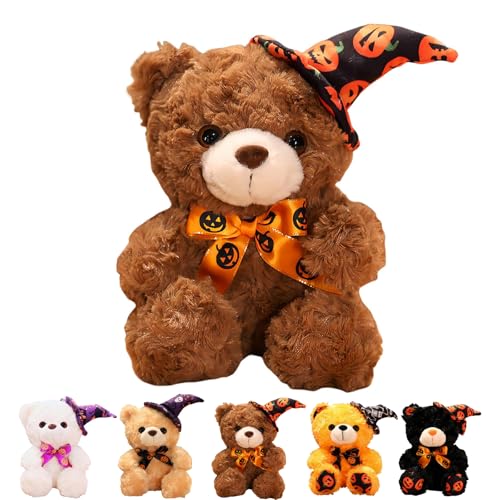 Halloween Kuscheltier Bären, 25cm Halloween Plüschtier Niedlich, Weich Braun Teddybär Lüschkissen Kuschelig,Cute Plüsch Kissen für Kinder Hallo-ween Geburtstagsgeschenke Weiches Bett Sofa Deko von yayafunfun