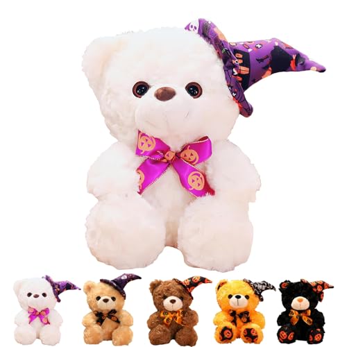 Halloween Kuscheltier Bären,25cm Halloween Plüschtier Niedlich, Weich Weiß Teddybär Lüschkissen Kuschelig,Cute Plüsch Kissen für Kinder Hallo-ween Geburtstagsgeschenke Weiches Bett Sofa Deko von yayafunfun