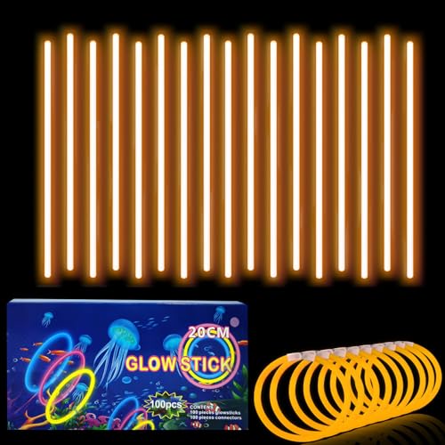 Knicklichter Kinder Party Set Orange,100 Stück Leuchtstäbe Kinder+100 Verbinder,Schwarzlicht Deko Brillen&Armreifen Für Halloween,Weihnachten, Geburtstage,Hochzeit,Neon Leuchtstäbe Party Accessoires von yayafunfun
