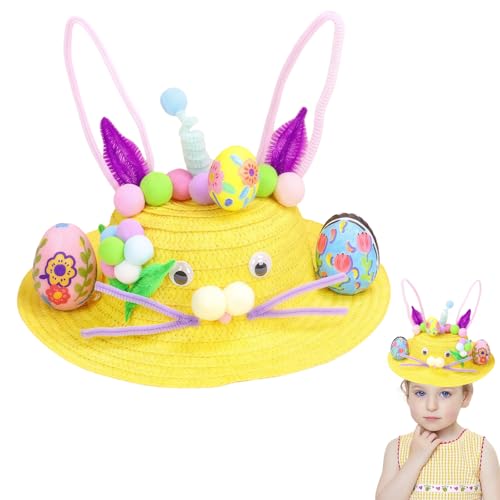Osterhut-Bastelset für Kinder, Oster-Cartoon-Mütze, Bastelset mit Strohhüten, Aquarellstift, Ei, Haarball, lustige, handgefertigte DIY-Hüte für Jungen und Mädchen, Party-Favoriten und Geschenke, Gelb Osterhut-Bastelset für Kinder, Oster-Cartoon-Mütze, Bastelset mit Strohhüten, Aquarellstift, Ei, Haarball, lustige, handgefertigte DIY-Hüte für Jungen und Mädchen, Party-Favoriten und Geschenke, Gelb von yayafunfun